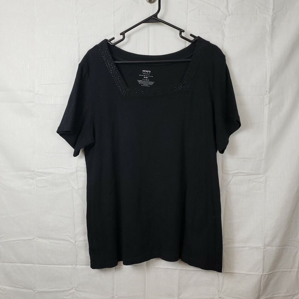 Venezia Womens Black Relaxed Fit Cotton Square Neck Blouse Top Size 14/16W